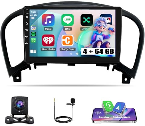 4G+64G Car Stereo for Nissan Juke 2010-2014 with Apple Carplay Wireless Android Auto Sat Nav,Android 14 Radio with 9 Inch Touch Screen,Bluetooth WIFI FM RDS HIFI+Backup Camera