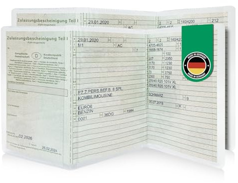 Falkenhorn® Custodia per libretto di auto, trasparente, 3 pezzi, per libretto di auto, confezione da 2 pezzi, trasparente e resistente ai documenti, su misura e prodotto in Germania