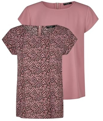 DENIMFY Tshirt Damen Set DFAda Regular Fit 2er Pack Rundhals Kurzarm Top | Sommer Reißverschluss Basic Muster Einfarbig Schwarz Rose Grün Navy S M L XL XXL