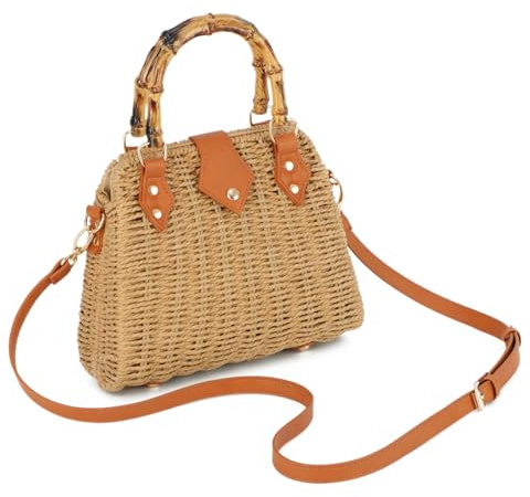 EVEOUT Geflochtene Rattan Umhängetasche Damen Sommer Chic Weiden Korb Handtasche mit Schulterriemen Stroh Crossbody Tasche Tragetasche