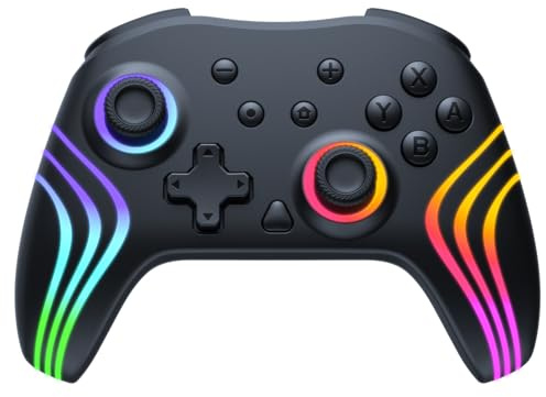 Pogriko Switch Controller Compatible with Switch/Switch 2/Lite/OLED, RGB Wireless Pro Controller with Adjustable LED Lighting, Programmable Buttons, Turbo, Motion, Vibration Function