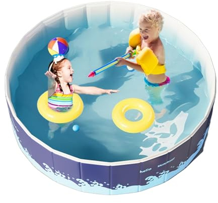 Piscina per bambini, in nylon, pieghevole, per bambini, non gonfiabile, facile da pulire, per cani e bambini, per piscina portatile, resistente, pieghevole, per cani, 150 x 48 cm