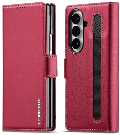 ZHOZEXIN Case for Samsung Galaxy Z Fold 7,Magnetic Closure,wallet case,Pu Leather,with Pen Slot, Cash slot. (Red)