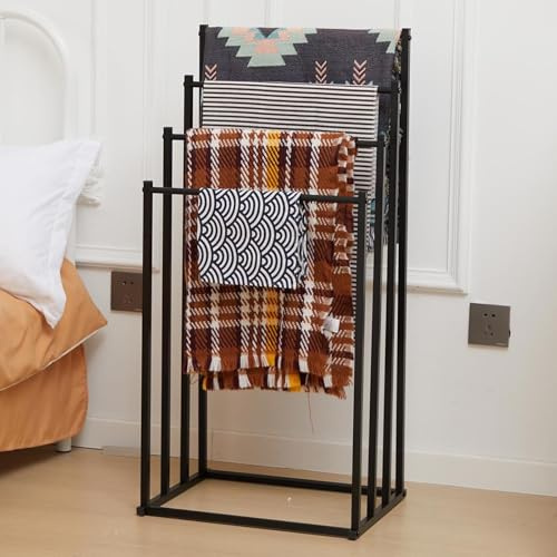 Porte-serviettes autoportant, organiseur à 4 niveaux pour salle de bain, piscine extérieure et douche
