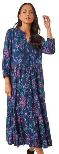 Roman Originals Shirt Dress for Women UK- Ladies Long Sleeve Belted Collared Midi Maxi Winter Autumn Smart Casual Button Through Evening Office A Line Swing Skater - Petite Navy - Size 12