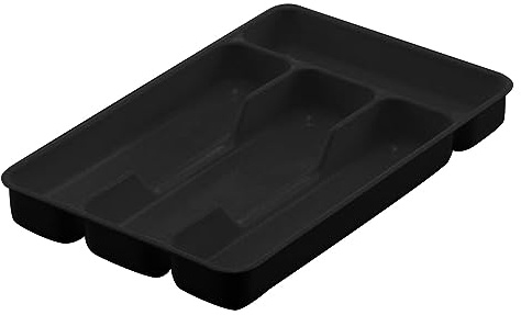 Generisch Kleiner Besteckkasten für Schubladen, 4 Fächern Besteck Organizer, 17,6 x 27 cm Schublade Organizer Küche, Besteckeinsatz Utensilienhalter aus Kunststoff für Löffe/Gabeln/Messer (Schwarz)