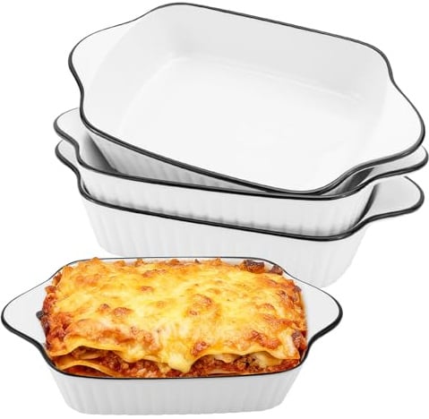 IIRC Auflaufform Keramik 4er Set Weiß 26,5x14,5x4,5cm Groß | Vielseitig einsetzbar: Backofen, Airfryer, Mikrowelle | Premium Keramik | Ideal für Lasagne, Gratins und Einzelportionen
