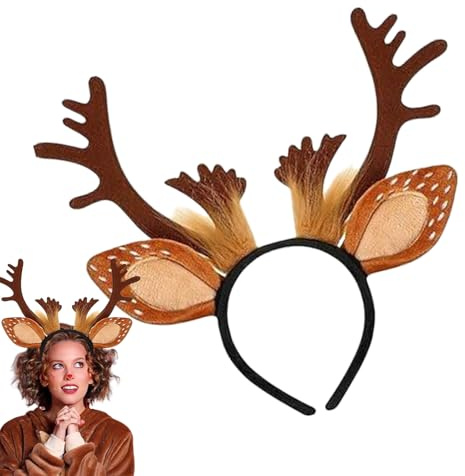 Serre-tête de renne pour adulte – 29 x 25,9 cm – Serre-tête en bois de Noël avec oreilles de renne réalistes – Chapeau boppers mignon | Accessoire de cheveux festif pour fête de Noël pour femmes