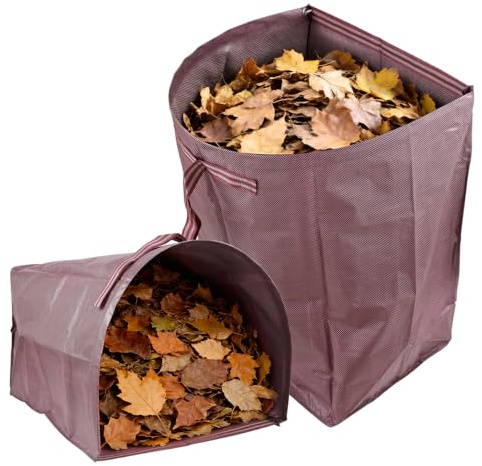 Bolsa de basura de jardín de 200 L x 2 paquetes de bolsas de jardín resistentes tipo recogedor de hojas reutilizables con asas, ideal para recoger hojas, hierba y residuos