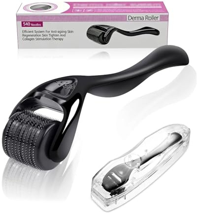 DAFNE Derma-roller 0,5mm,Bart Roller,Bartroller Microneedling Roller mit 540 Nadeln Micronadeln, Derma-Roller für Mann & Frau Haarpflege Gesicht und Körper Dehnungsstreifen, Falten,Große Poren