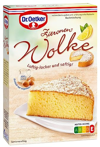 Dr. Oetker Zitronen-Wolke, 430 g, Backmischung für besonders luftig-lockeren Zitronen-Rührkuchen, zum Zubereiten von besonders lockerem und saftigem Zitronenkuchen mit Dekorzucker