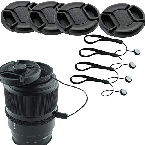 CamKix 4 Stück Snap-on Objektivdeckel oder Zentrum Pinch Objektivdeckel für Nikon, Canon, Sony und andere DSLR-Kameras – Inklusive EIN Mikrofaser Reinigungstuch (49mm)