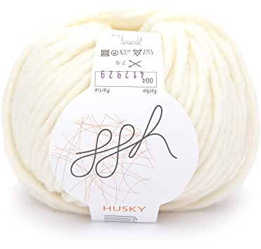 ggh Husky | Schurwolle Mischung | 50g Wolle zum Stricken oder Häkeln | Dicke Wolle | Farbe 004 - Wollweiß