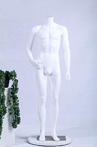 Eurohandisplay MBB-1White weiß matt abstrakte Schaufensterpuppe mit Metallplatte ohne Kopf Male Mannequin Faceless (männlich MB-1W)