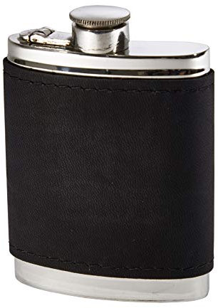 Wentworth Pewter- Leather Pewter Kidney Flask,Hip Flask, Spirit Flask, 6oz Capacity, with Captive top (Black Raven)