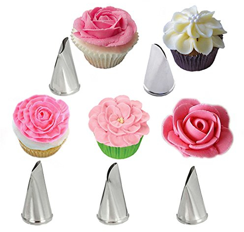 Set di 5 Beccucci Sac a Poche, Beccucci per Sac a Poche Grandi per Decorare, Beccucci in Acciaio Inox per Decorare Torte per Cottura Faida Te Torta