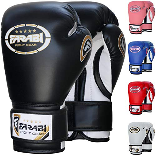 Farabi Sports Kids Boxing Gloves 4-8 oz for Junior, Youth, Boys and Girls - Training Gloves for MMA, Muay Thai & Punching Bag (Black, 8-oz)