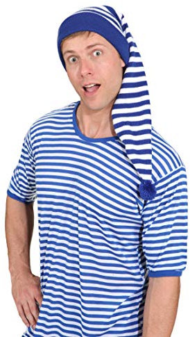 Amakando Geringelte Zipfelmütze für Frauen & Männer/Blau-Weiß/Ringelmütze für Erwachsene Nachtwächter/Ideal zu Fasching & Nachtwäsche-Ball