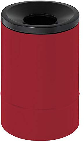 Selbstlöschender Papierkorb, 30 Liter, Stahl, rot mit schwarzem Deckel