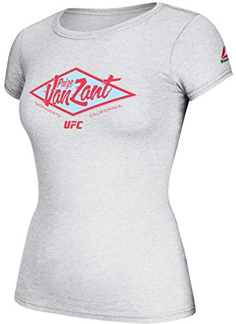 Reebok Paige VanZant UFC Women's Light Ash Grey Fight Night 80Diamond Cap Sleeve T-Shirt BF6822 (Small)