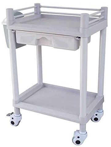 summerr Edelstahl Medical Wagen, 2-Regal mit Schubladen mit Schmutzkübel ABS Medizinischer Rollwagen Beauty Salon Carts Tragfähigkeit 150kg, Grau