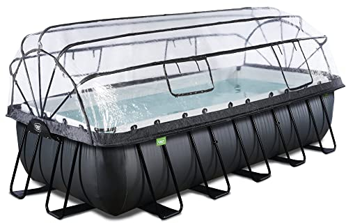 EXIT Toys Black Leather Pool mit Abdeckung - 540x250x122cm - Großer, Rechteckiger Rahmenpool mit Sandfilterpumpe, Wärmepumpe und Poolleiter - Extra Tief - Für Sauberes und Warmes Poolwasser - Schwarz
