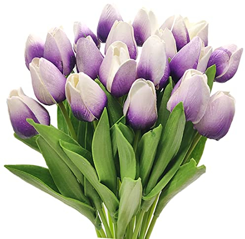 Aisamco 20 Piezas Tulipanes Artificiales Tulipanes Real Touch Ramos de Boda Flores Tulipanes Falsos Tulipanes PU Flores para Home Room Centro de Mesa Fiesta Decoración de Boda