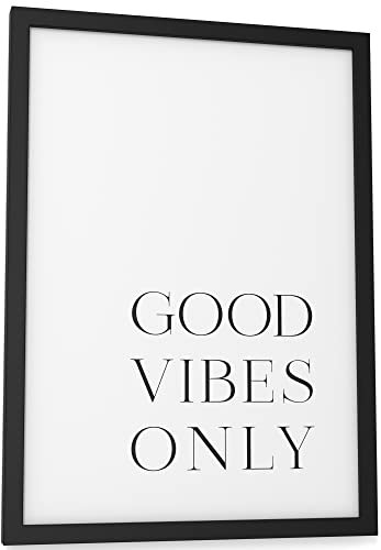 Papierschmiede® Typografie Poster, A4 fertig gerahmt (Rahmen: Material und Farbe wählbar), Wanddeko Bild mit Spruch in schwarz-weiß, Wohnzimmer, Schlafzimmer, Küche, Good Vibes Only