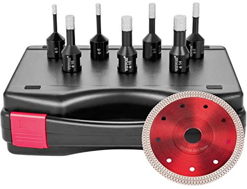 VEVOR Diamond Drill Bits 7PCS Diamond Hole Saw 6/6/8/8/10/12/14mm Tile Hole Saw Kit Vacuum Brazed Diamond Drill Bit 0.59in/15mm Segment Tile Hole Saw w Storage Case for Tile Ceramic Porcelain Marble