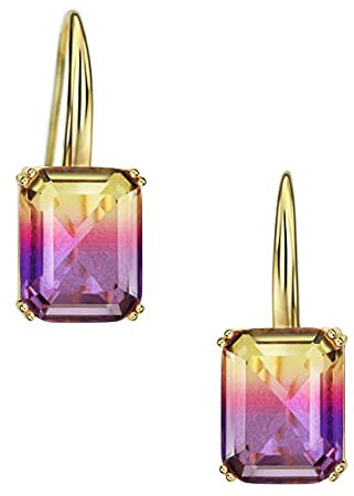 Boucles d'oreilles pendantes en Tourmaline plaquées or blanc 18 carats, couleur dégradée, coupe Baguette, hypoallergéniques pour femmes et filles