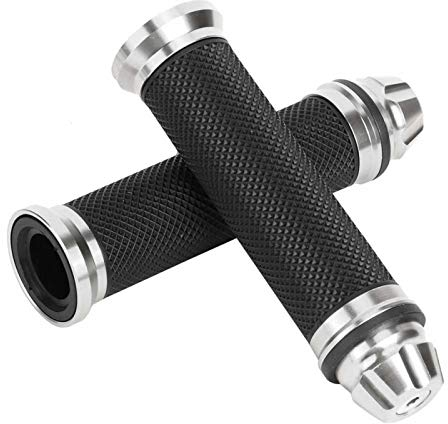 Yctze Motorrad Aluminium CNC Gummi Lenkergriffe für 7/8Silber Fahrrad Lenker für Vespa et2 Griffe Vespa 50 Spezialgriffe Motorrad Heizgriffe Motorradgriffe