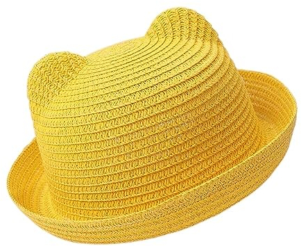JBIVWW Sombrero De Color Sólido con Orejas para Bebé, Gorro De Paja, Protección Solar, Sombrero De Sol para Playa (Color: Yellow, Talla: One Size)