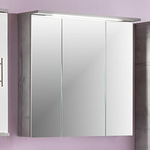 Lomadox Spiegelschrank Badezimmer in Steingrau mit LED-Beleuchtung, B/H/T: 70,5/72,3/23,7 cm