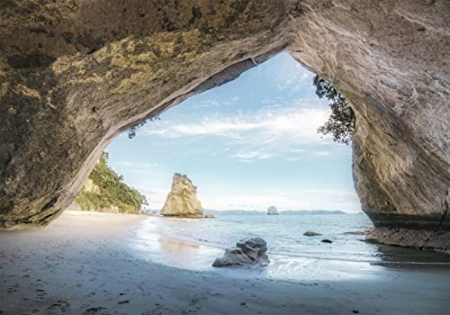 decomonkey Fototapete Meer 300x210 cm XXL Design Tapete Fototapeten Tapeten Wandtapete moderne Wand Schlafzimmer Wohnzimmer Deko Modern Höhle Panorama Landschaft Horizont Felsen