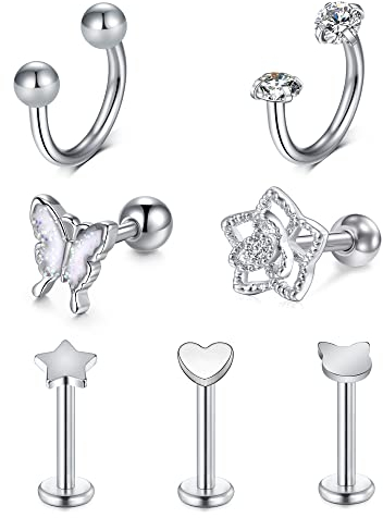 AceFun Sliber Knorpel Piercing Tragus Helix Ringe Creolen Blume Schmetterling Opal Diamant CZ 16G Hufeisen Piercing Lippenrings Septum Bar Herz Stern Katze 1,2 mm 8 mm