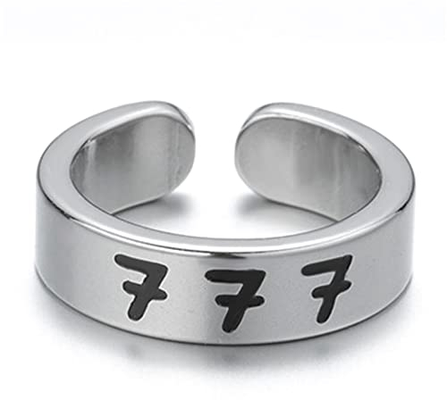 JewelryWe Schmuck Damen-Ring Edelstahl Glücksengel 777 Zahlenring Offener Ring Verstellbar Ehering Jahrestag Versprechen Ringe Band für Frauen Mädchen Silber