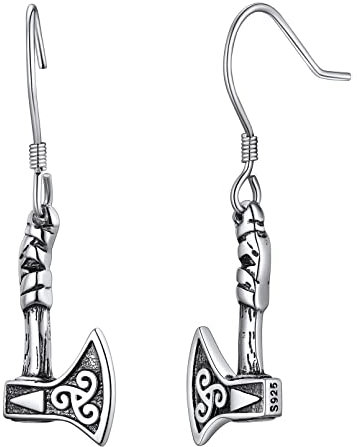 FaithHeart Viking Axes Dangle Earrings, Vintage Norse Ear Drops Sterling Silver Earring Dangling, Silver Earrings for Mom Sisters