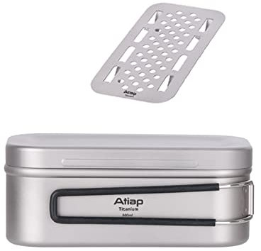 ATiAP Pot Mess Kit, Titanium 800ML, Portable for Lunch, Outdoor Camping, Folding Handle