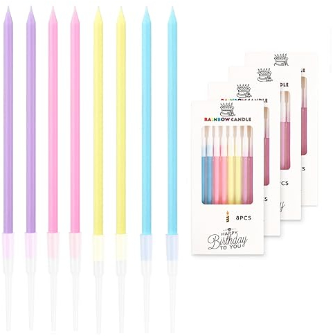 32 Pcs Rainbow Birthday Candles, Cake Candles with Holders,Pastel Birthday Candles for Cakes, Celebration Cake Topper Decoration for Birthday Party, Graduation, Festival