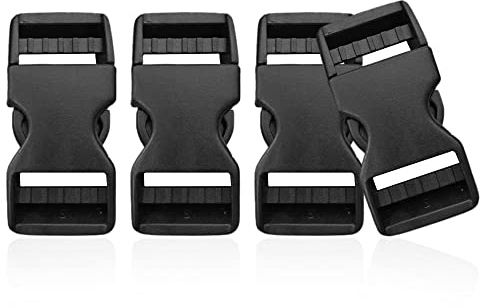 Lxnoap Schnellverschluss-Schnallen, 2,5 cm breit, doppelt verstellbar, ohne Näh-Clips, robuster Kunststoff-Ersatz für Nylongurt, Rucksack, Gurtband, 4 Stück, Schwarz