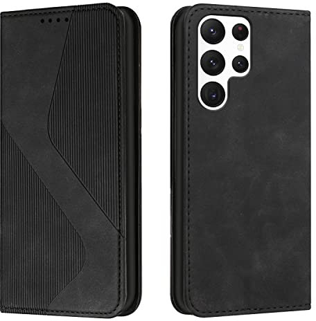 Mo-Somnus Kompatibel mit Samsung Galaxy S23 Ultra Hülle, Schutzhülle Samsung S23 Ultra, Magnet PU Leder Tasche Handyhülle Samsung S23 Ultra, Klappbar Samsung S23 Ultra Brieftasche Klapphülle (Schwarz)