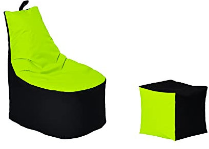 Momiralland Classic Sitzsack XL - XXL mit Hocker Sitzkissen BodenKissen Sessel In- & Outdoor geeignet Gaming Sitzsack für Erwachsene und Kinder… (Schwarz – Kiwi, XXL - Durchmesser 78 cm)