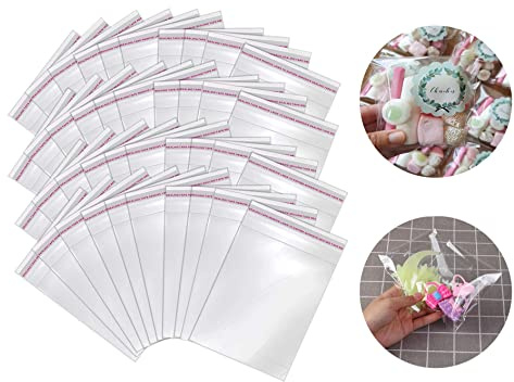 Lot de 200 sachets en cellophane transparent, 10 x 13 cm, avec fermeture autocollante, avec trous d'aération, pour bijoux, cadeaux et friandises. (10 x 13 cm)