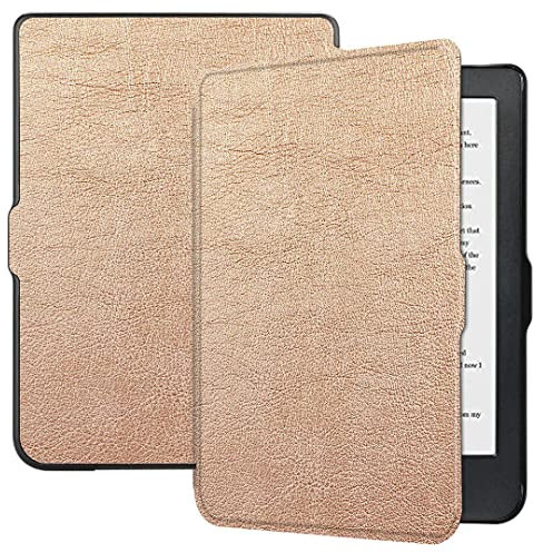 SATURCASE Coque pour Kobo Clara HD en cuir PU à rabat ultra mince et léger avec fonction veille/réveil automatique (or rose)