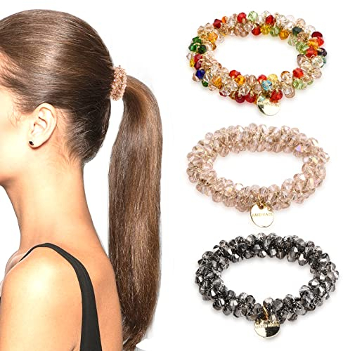 Laughhe 3 Stück Haargummis mit Perlen, Scrunchies Kristall Haargummis Damen Elastische Haarbänder, Pferdeschwanz Haarschmuck Haargummi für Damen und Mädchen