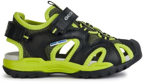 Geox J Borealis Boy C Sandale, Noir/Citron Vert, 35 EU
