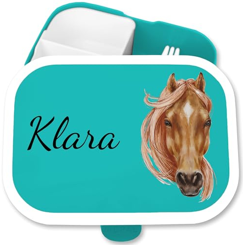 Kinder Campus für Mepal - Pferde - Brotdose Pferdekopf Jausenbox Pferdemädchen Vesperbox Reiten I Pferd - 750 ml - Türkis - 1. klasse geschenke brotzeitbox schule mädchen horse braunen brotbox