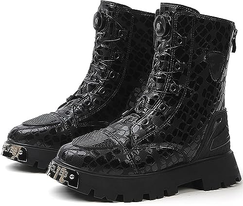 DJFOG Damen-Motorradstiefel, High-Top-Motorradschuhe mit Knöchelunterstützung, lässige, wasserdichte, rutschfeste Motorrad-Reitstiefel aus Leder,Schwarz,41