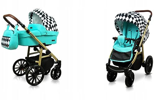 BabyLux® Bambimo Kinderwagen Set 2 in 1 - Aspero - incl. Babywanne, Buggy Sportsitz - Kinderwagenset - Kombikinderwagen mit Wickeltasche, Regenschutz, Moskitonetz, Cupholder usw.