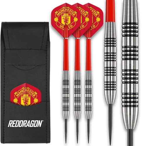 FOCO Offiziell lizenziert Manchester United FC Flüge mit 80% Tungsten 24 Gramm Red Dragon Profi Dartpfeile Metallspitze Satz Einschließlich Dartpfeile Schäfte & Darts Bar Geldbörse